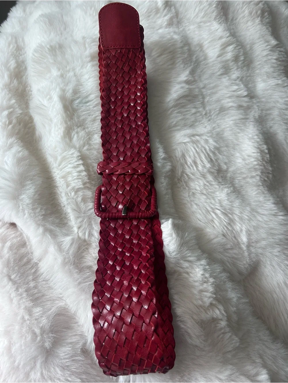 Red Genuine Leather Braided Statement Belt Boho Retro Festival